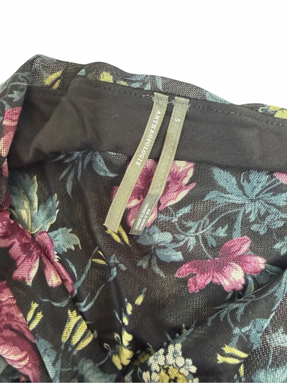 Anthropologie Floral Mesh Off Shoulder Ruched Long Sleeve Top Size Small